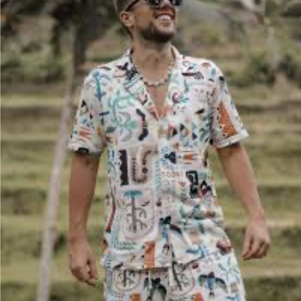 Zara Multicolor Novelty Print Mens Graphic Resortwear Button-down Shirt Size M - Picture 3 of 10